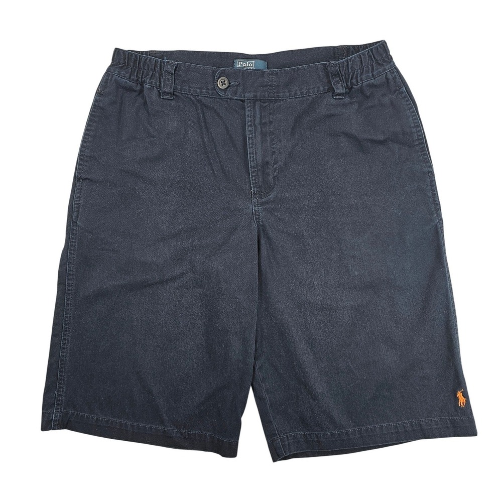 Vtg Polo Ralph Lauren Boys Navy Blue Chino Shorts 18 Elastic Waist Casual Preppy
